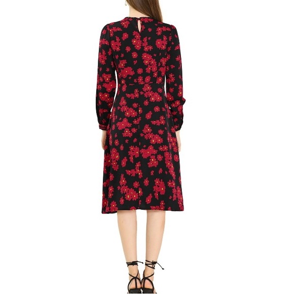 NWT Allegra K Vibrant Floral Modest Dress Navy Red Small - Picture 5 of 13